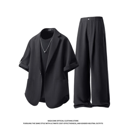 Short-sleeved suit, trousers, two-piece suit, men's summer suit matching