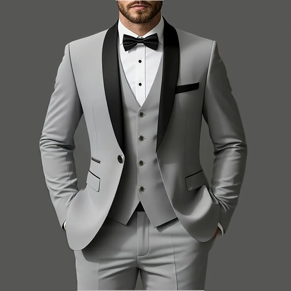 Men's 3pcs Suit Set, Jacket + Vest + Pants, Fashionable High-Quality, Suitable for Weddings, Parties and Formal Occasions