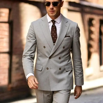 Casual Summer 2 Piece Men Suits Classic Fit Double Breasted Blazer Pants Formal Wedding Tuxedo Groom Clothes Business Male Suit