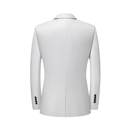Men's White High-End Suit Two-Piece Suit Four Seasons Business Formal Wear Anti-Wrinkle Non-Stick Wool Suit Workplace Work Cloth