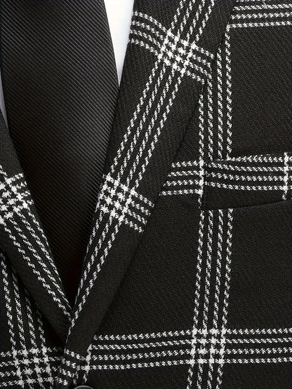 Men's Plaid Suit Two-Piece Set Four-Season Anti-Wrinkle No-Iron Business Casual Formal Wear Slim Two-Button Suit Trousers Suit