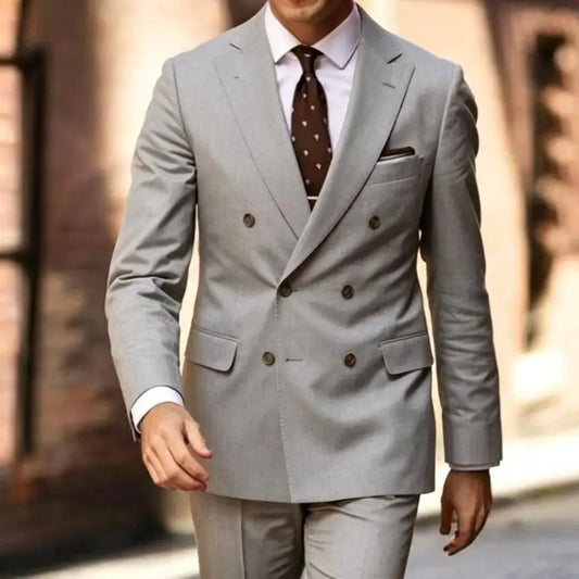 Casual Summer 2 Piece Men Suits Classic Fit Double Breasted Blazer Pants Formal Wedding Tuxedo Groom Clothes Business Male Suit