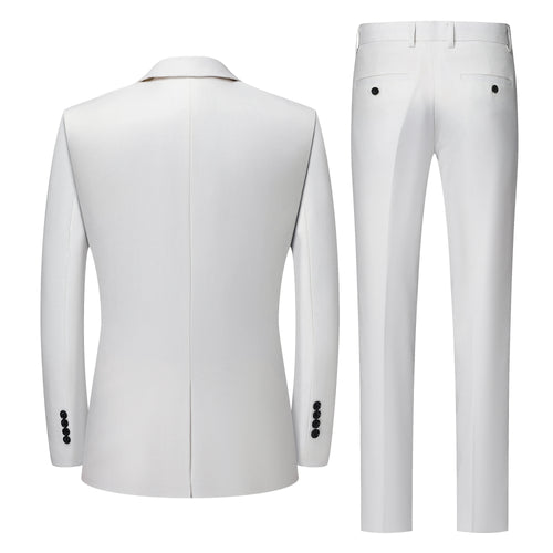 Men's White High-End Suit Two-Piece Suit Four Seasons Business Formal Wear Anti-Wrinkle Non-Stick Wool Suit Workplace Work Cloth