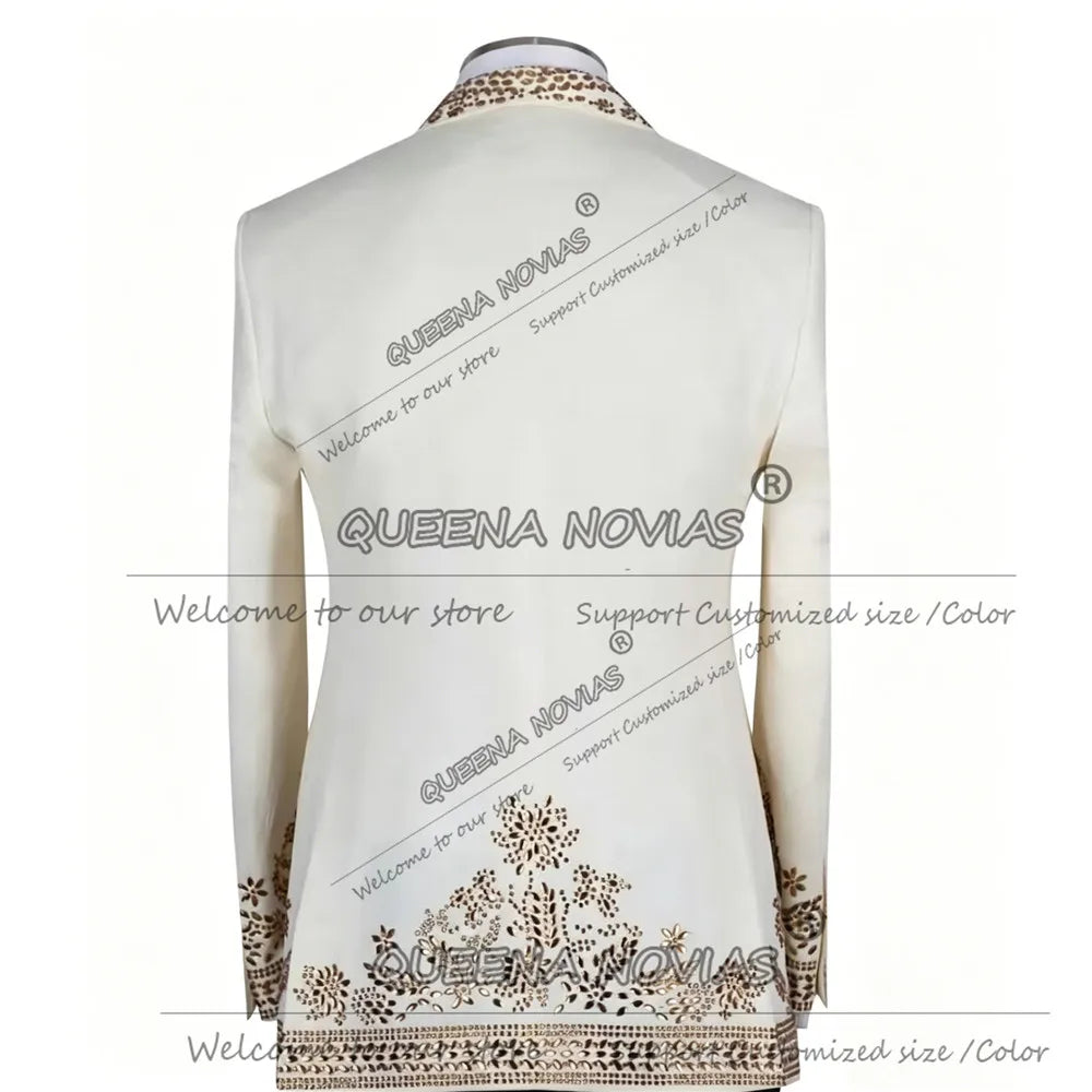Brilliant Beading Stones Suit Man For Wedding Slim Fit 3 Piece Sets Groom Formal Wear Wedding Tuxedos Customized Male Outfits