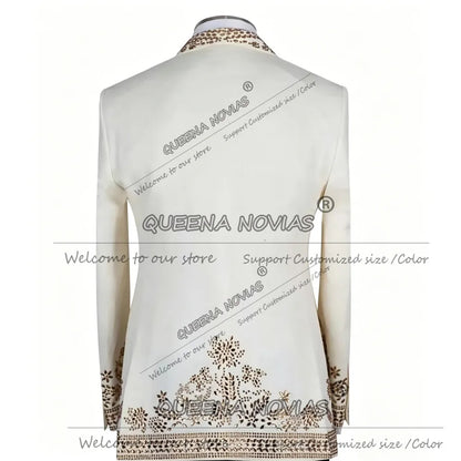 Brilliant Beading Stones Suit Man For Wedding Slim Fit 3 Piece Sets Groom Formal Wear Wedding Tuxedos Customized Male Outfits