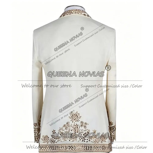 Brilliant Beading Stones Suit Man For Wedding Slim Fit 3 Piece Sets Groom Formal Wear Wedding Tuxedos Customized Male Outfits
