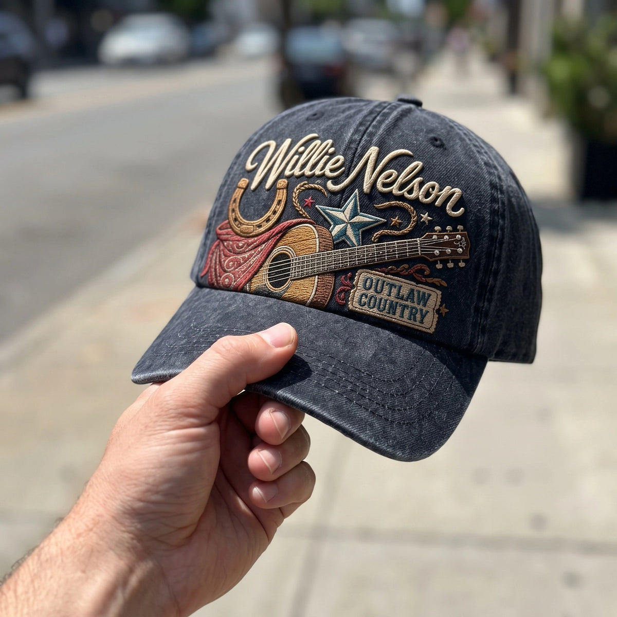 WNE Outlaw Country Guitar Denim Cap